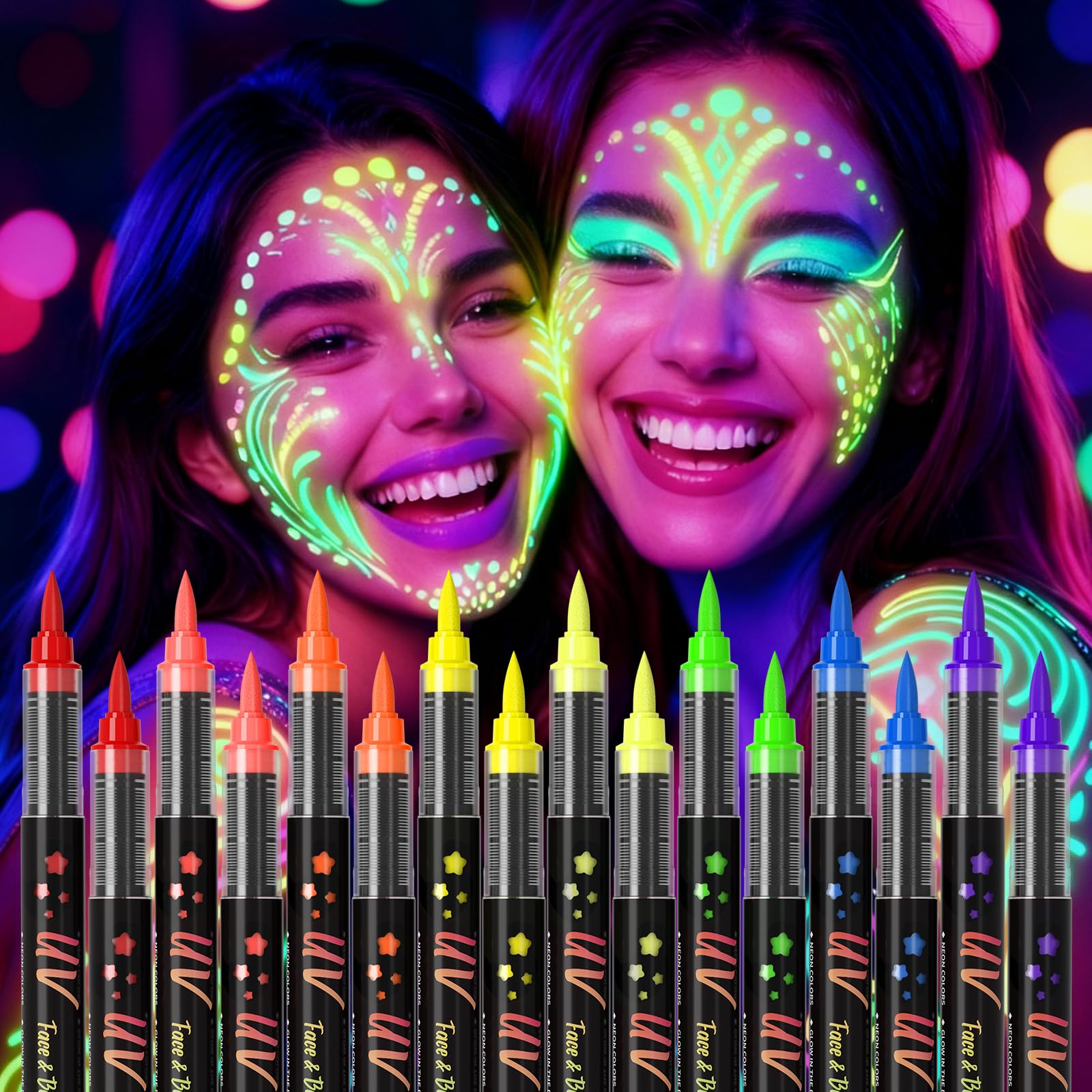INAFKDPONR 16color luminous neon face paint pen pink for bold day and night looks.