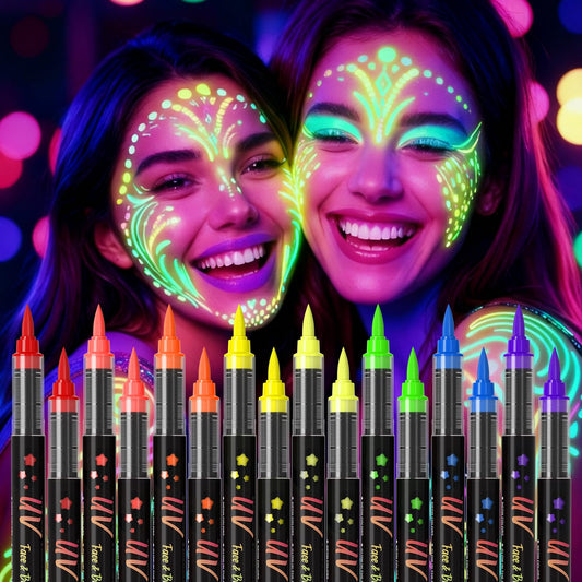 INAFKDPONR 16color luminous neon face paint pen pink for bold day and night looks.