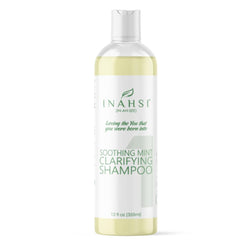 Inahsi Soothing Mint Clarifying Shampoo bottle with mint formula for curly hair, refreshing cleanse
