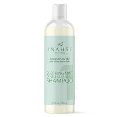 Inahsi Soothing Mint shampoo bottle front, gentle cleanse for curls.