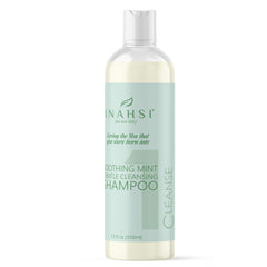 Inahsi Soothing Mint shampoo on spiral curls, supports color-treated hair care.