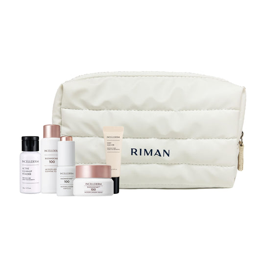 INCELLDERM Riman Travel Kit packaging showcases a compact on-the-go skincare solution.