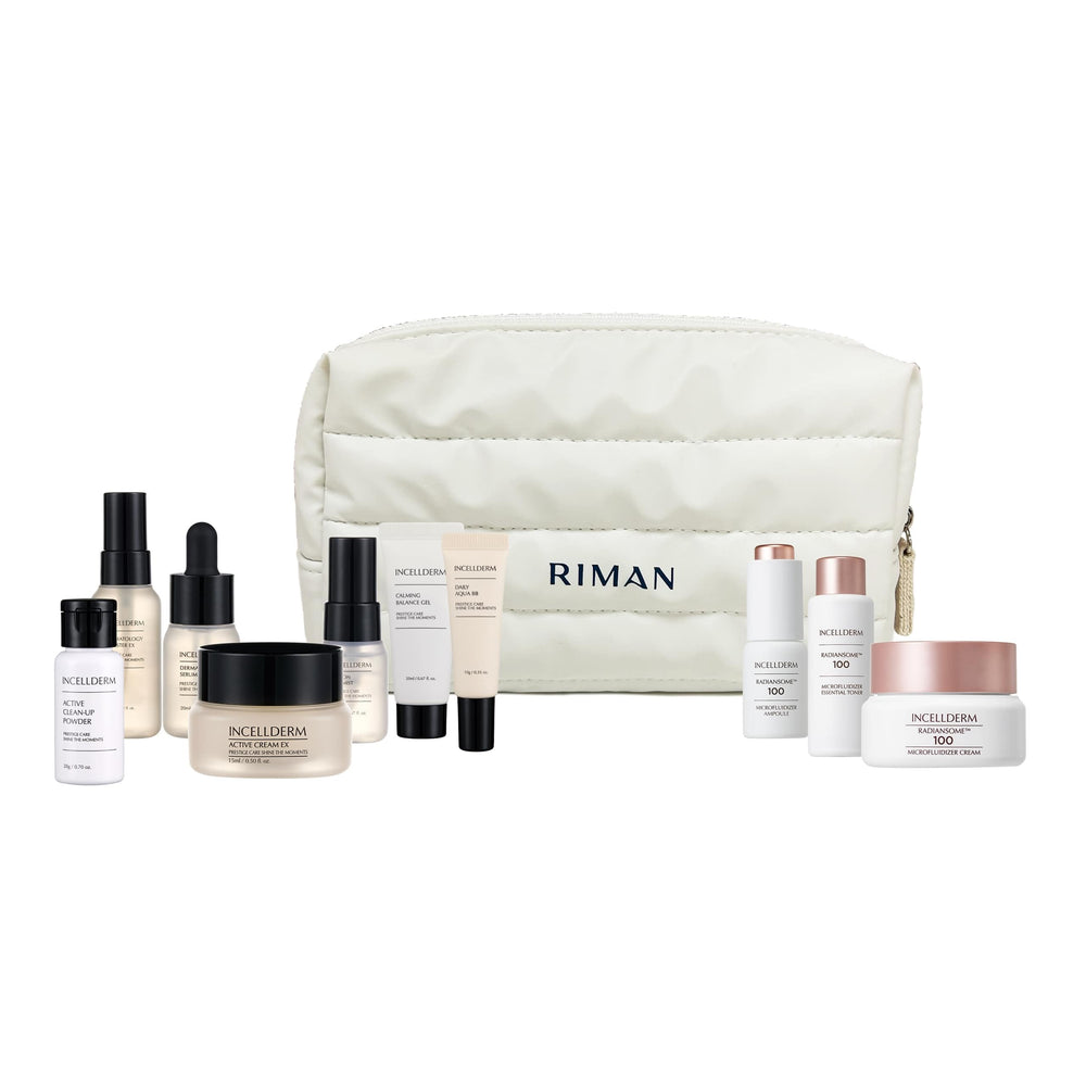 INCELLDERM Riman Travel Kit packaging for on-the-go skincare