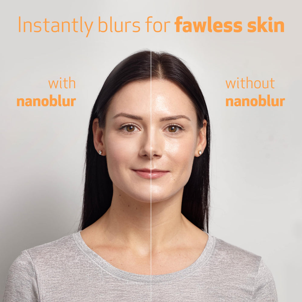 Indeed Nanoblur texture closeup shows silky blur cream for even tone.