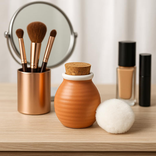 Indian Earth Original Makeup Powder Jar 5g swatch showing bronzer and blush versatility.