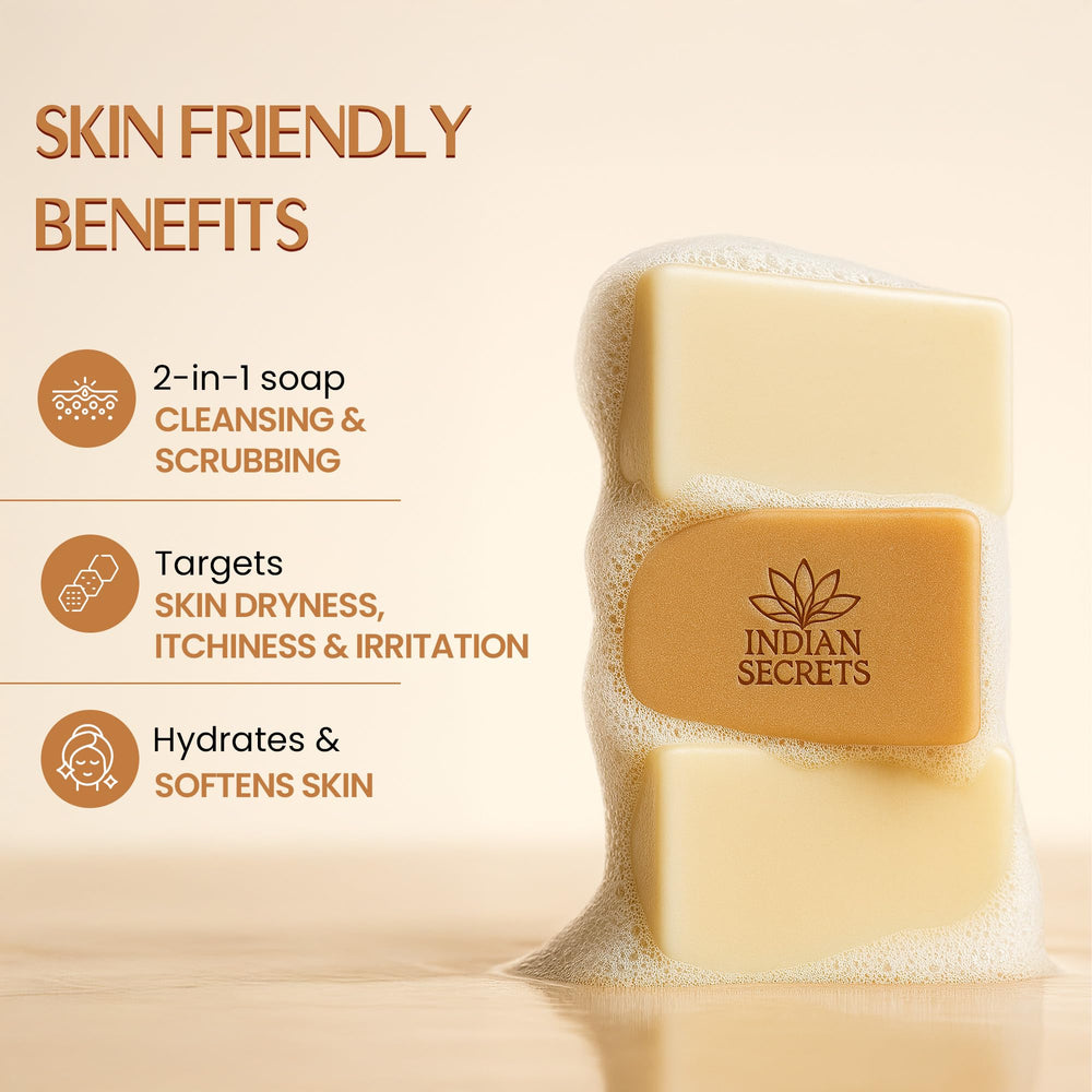 INDIAN SECRETS Scrub Soap with hyaluronic acid for lasting moisture.