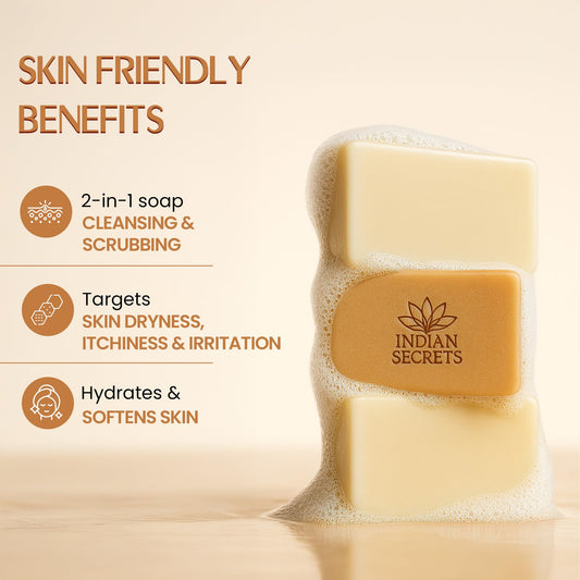 INDIAN SECRETS Scrub Soap with hyaluronic acid for lasting moisture.