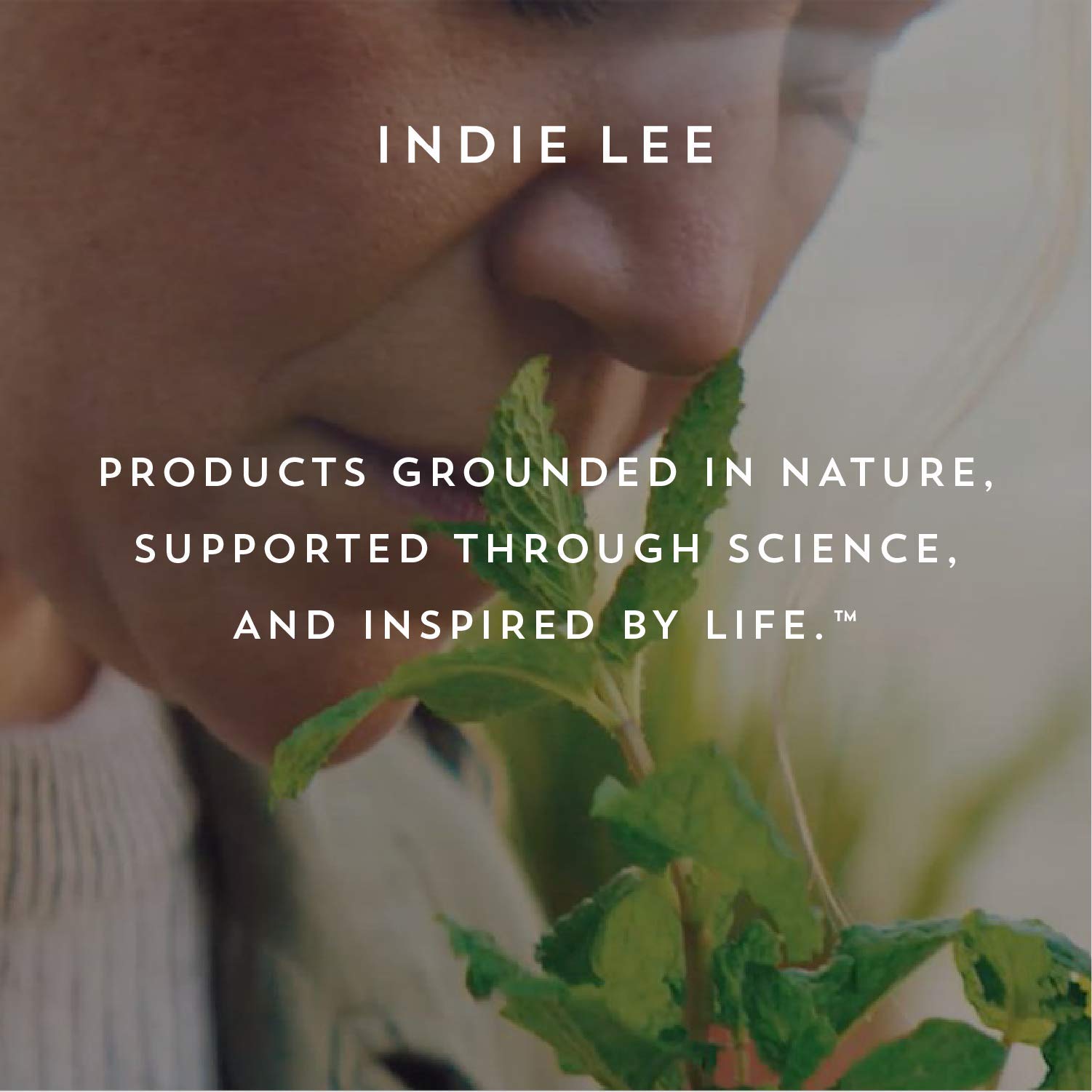 Indie Lee packaging detail with 45ml container