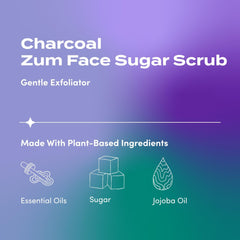 Close-up of scrub granules and oils highlighting jojoba, coconut, and olive nourishment