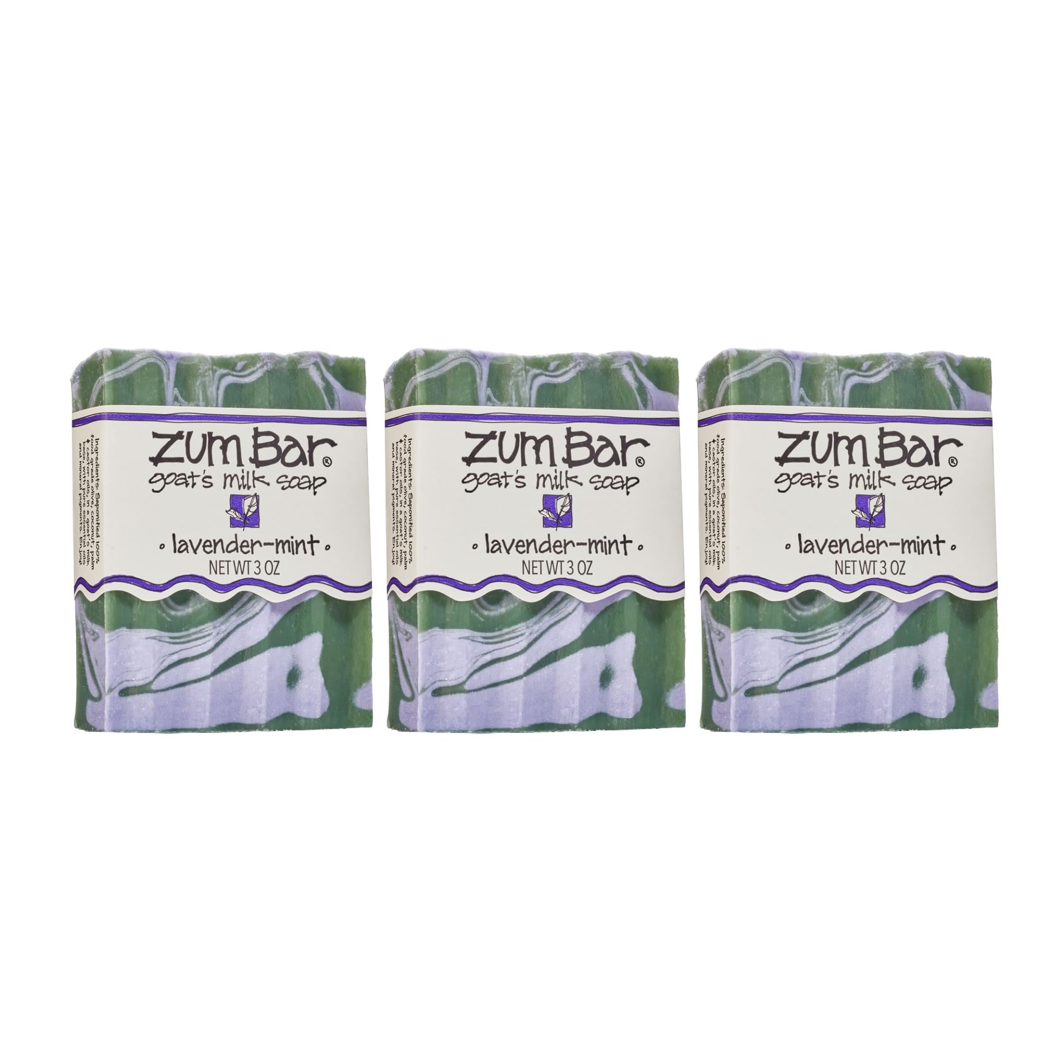 Indigo Wild Zum Goat's Milk Soap Lavender-Mint bar closeup with creamy, gentle lather.