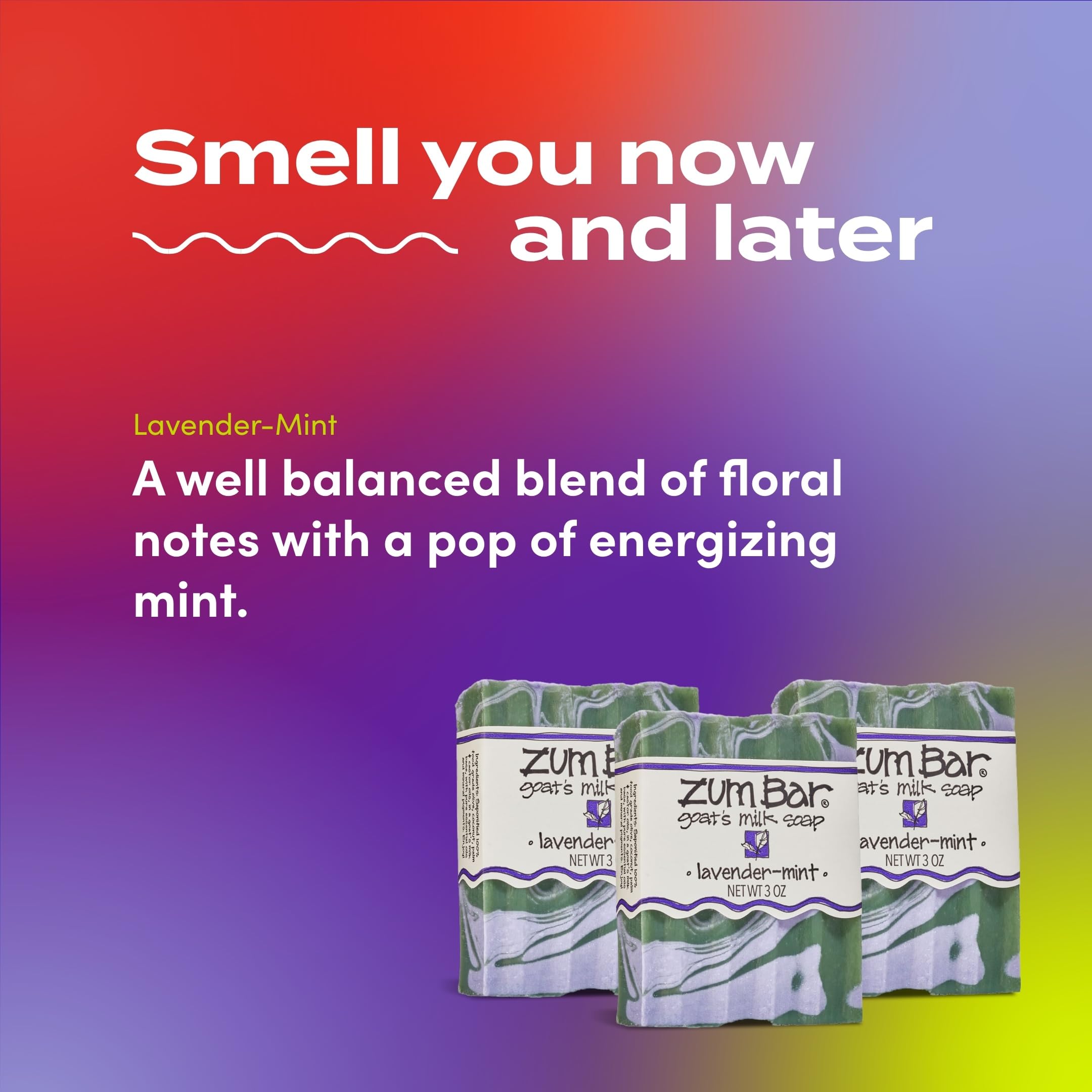 Indigo Wild Zum Lavender-Mint soap pack back with ingredient list and cruelty-free note.