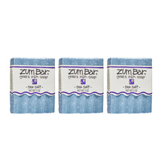 Indigo Wild Zum goat milk sea salt soap bar pack front view for gentle hand and body cleansing.