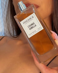 INDIRA SAN FRANCISCO Cognac Vanilla outer packaging box with minimalist branding.