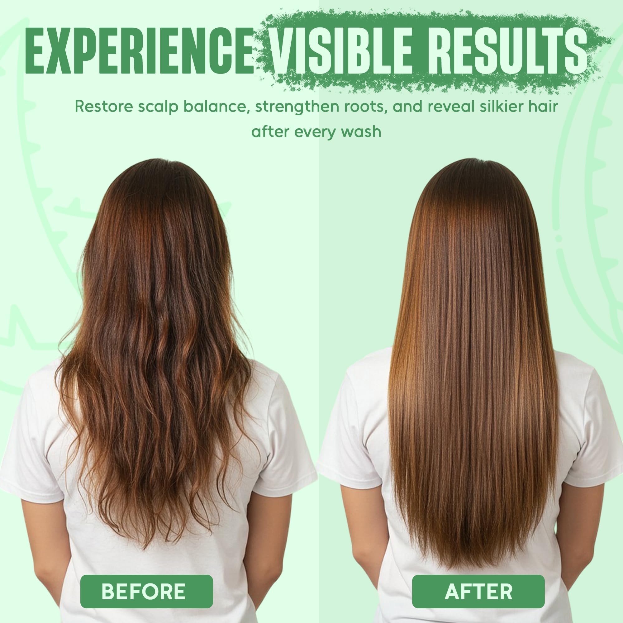 INFINA ESSENTIALS hair after-use shine demonstrates improved look.