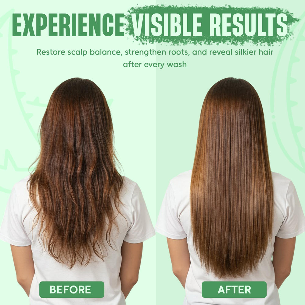 INFINA ESSENTIALS hair after-use shine demonstrates improved look.