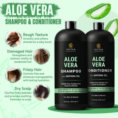 INFINA ESSENTIALS Aloe Shampoo label close-up highlights clean, sulfate-free formulation.