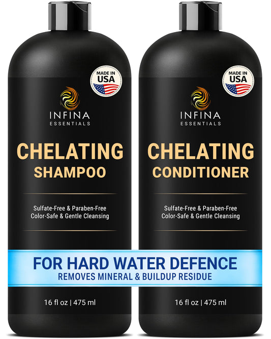 INFINA ESSENTIALS Chelating Shampoo bottle for mineral detox and deep cleanse