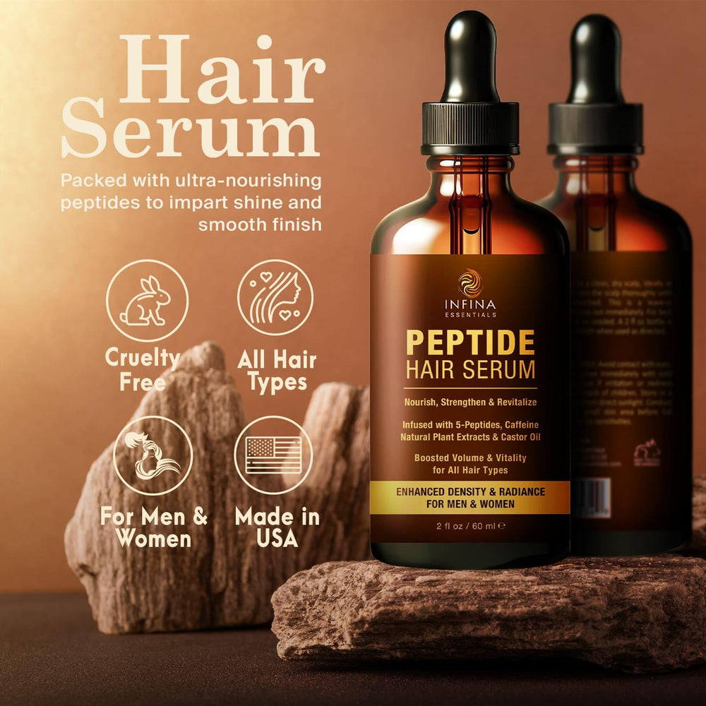 Night use of INFINA ESSENTIALS peptide hair serum showcasing consistent care