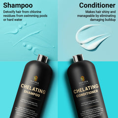 INFINA ESSENTIALS Swimmers hair care scene showing chlorine-friendly formula