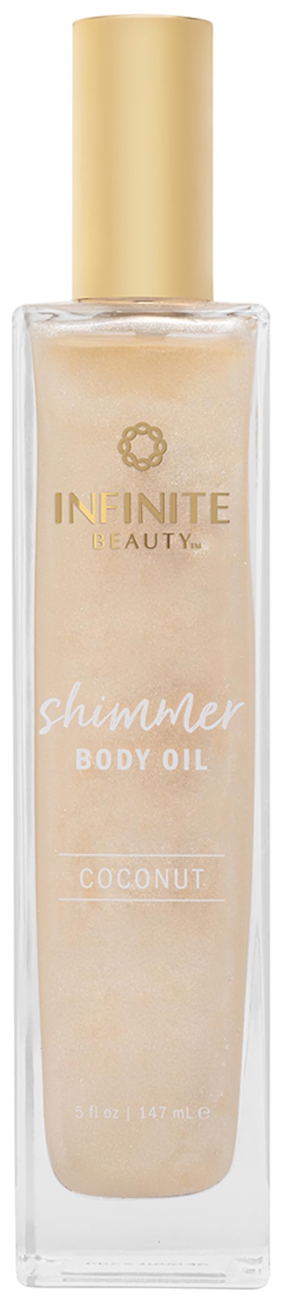Infinite Beauty Shimmer Body Oil bottle pour delivers radiant glow