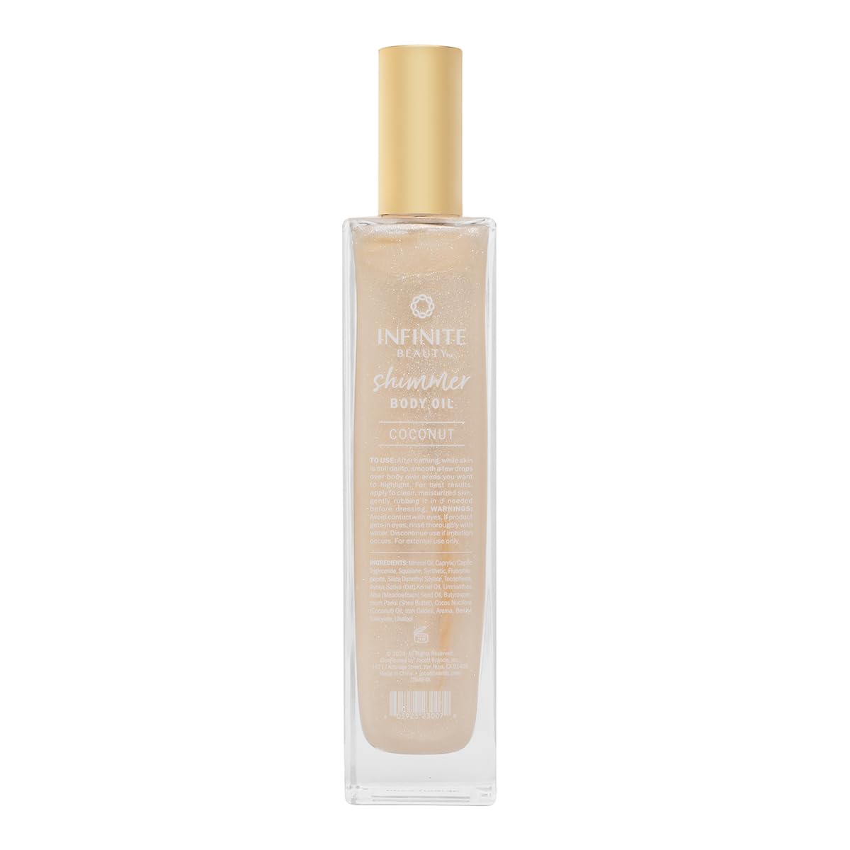 Infinite Beauty Shimmer Body Oil on skin with gold shimmer adds luxury