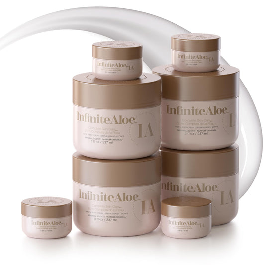 InfiniteAloe Complete Skin Care 8oz jar for all-day face and body hydration.