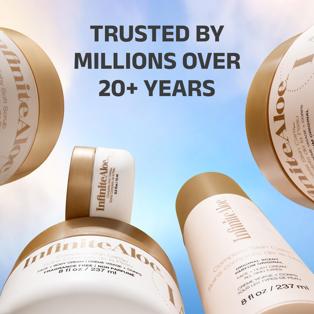 Organic aloe vera and botanicals nourish skin with a natural radiance.