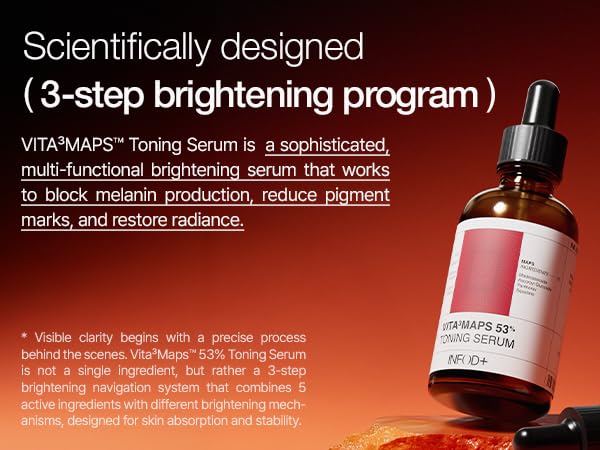 INFODPLUS Vita³MAPS 53-toning-serum packaging back lists hypoallergenic features.