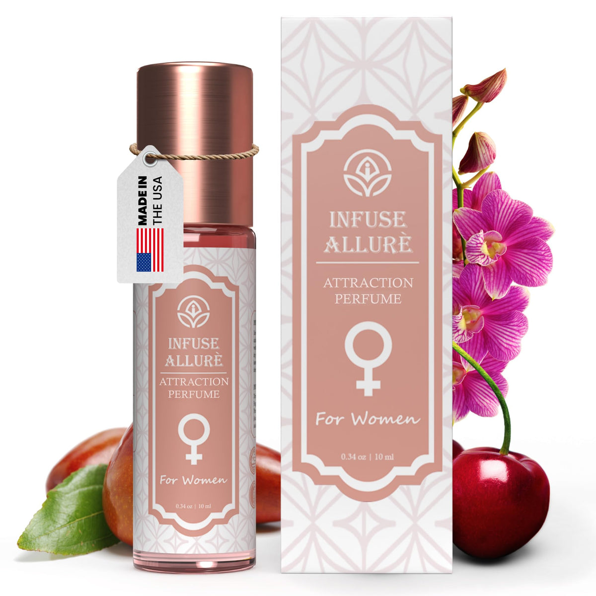 Infuse Allurè bottle top view highlighting premium pheromone perfume