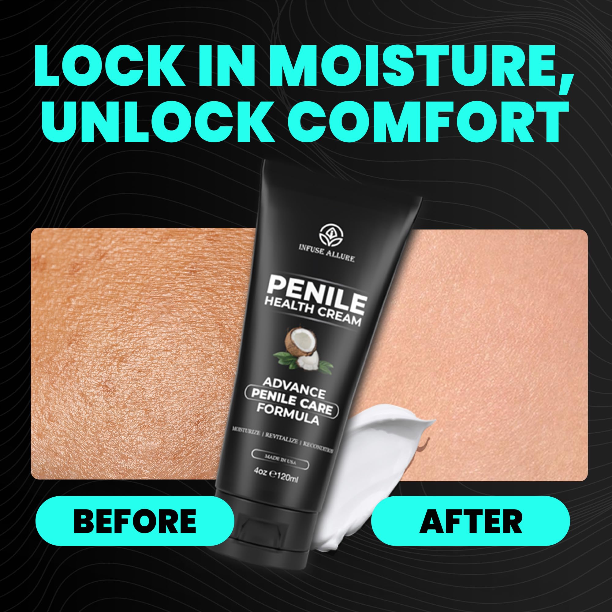 Infuse Allurè Happy Men’s Comfort Cream daily routine setup on counter.