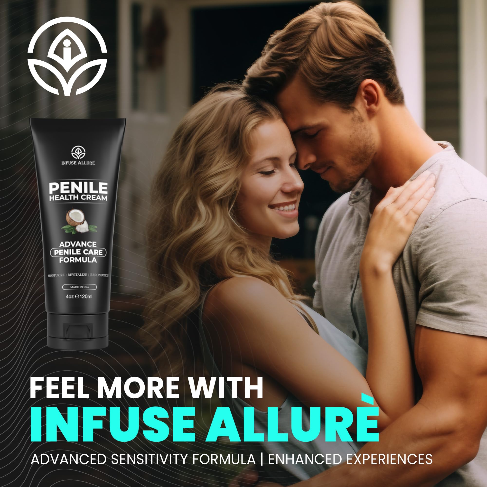 Infuse Allurè Happy Men’s Comfort Cream hand-application illustrates quick absorption.