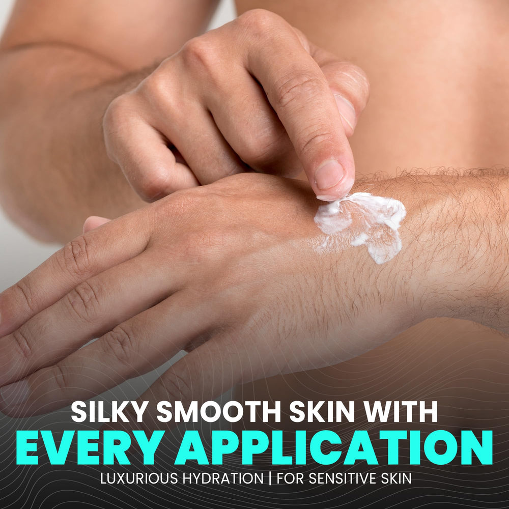 Infuse Allurè Happy Men’s Comfort Cream applied on the face for conditioning.