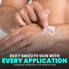 Infuse Allurè Happy Men’s Comfort Cream applied on the face for conditioning.