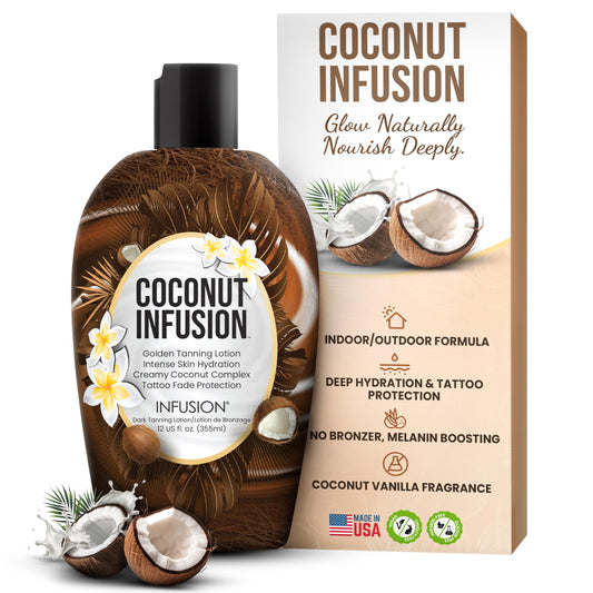 Infusion Coconut Infusion tanning lotion vanilla fragrance for a tropical scent.