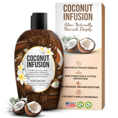 Infusion Coconut Infusion tanning lotion vanilla fragrance for a tropical scent.