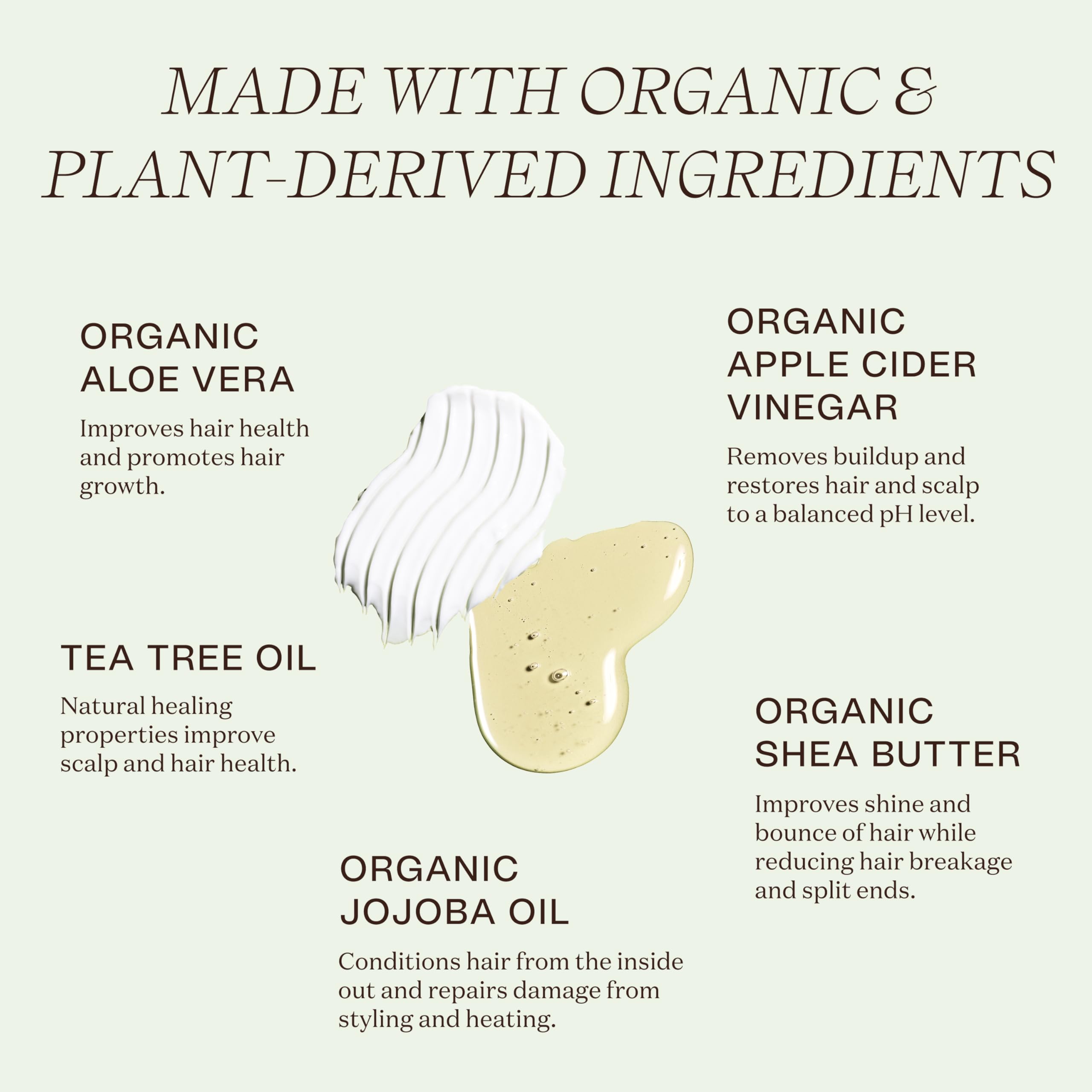 Ingreendients conditioner bottle with organic aloe and jojoba for detangling and softness.