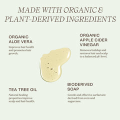 Ingreendients organic aloe vera shampoo bottle highlights plant-based hydration.
