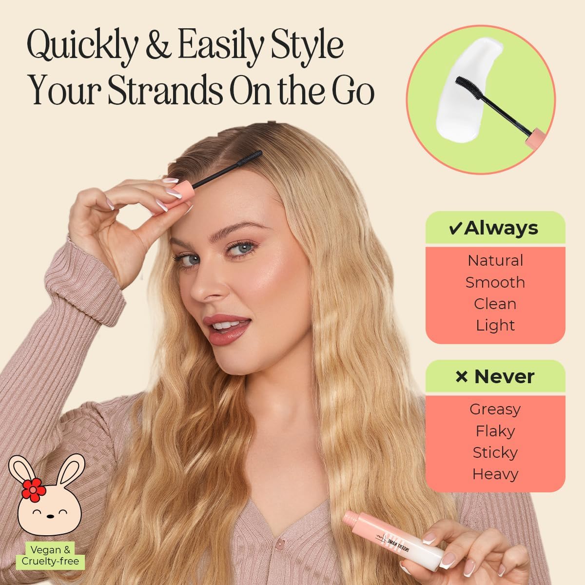 INH Hair Mascara for Flyaways travel-size tube enabling on-the-go touch-ups