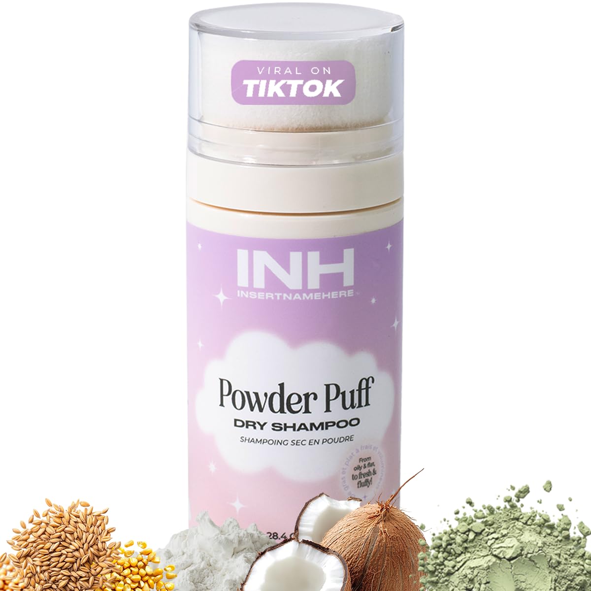 INH Hair Non Aerosol Dry Shampoo puff application boosts volume and refreshes between washes