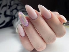 IN.HYPE Baby Pink Builder Gel finished nails with smooth, durable shine.