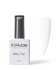 IN.HYPE Gel Cover Top Coat Milky bottle close-up for a smooth, even, natural-looking finish.