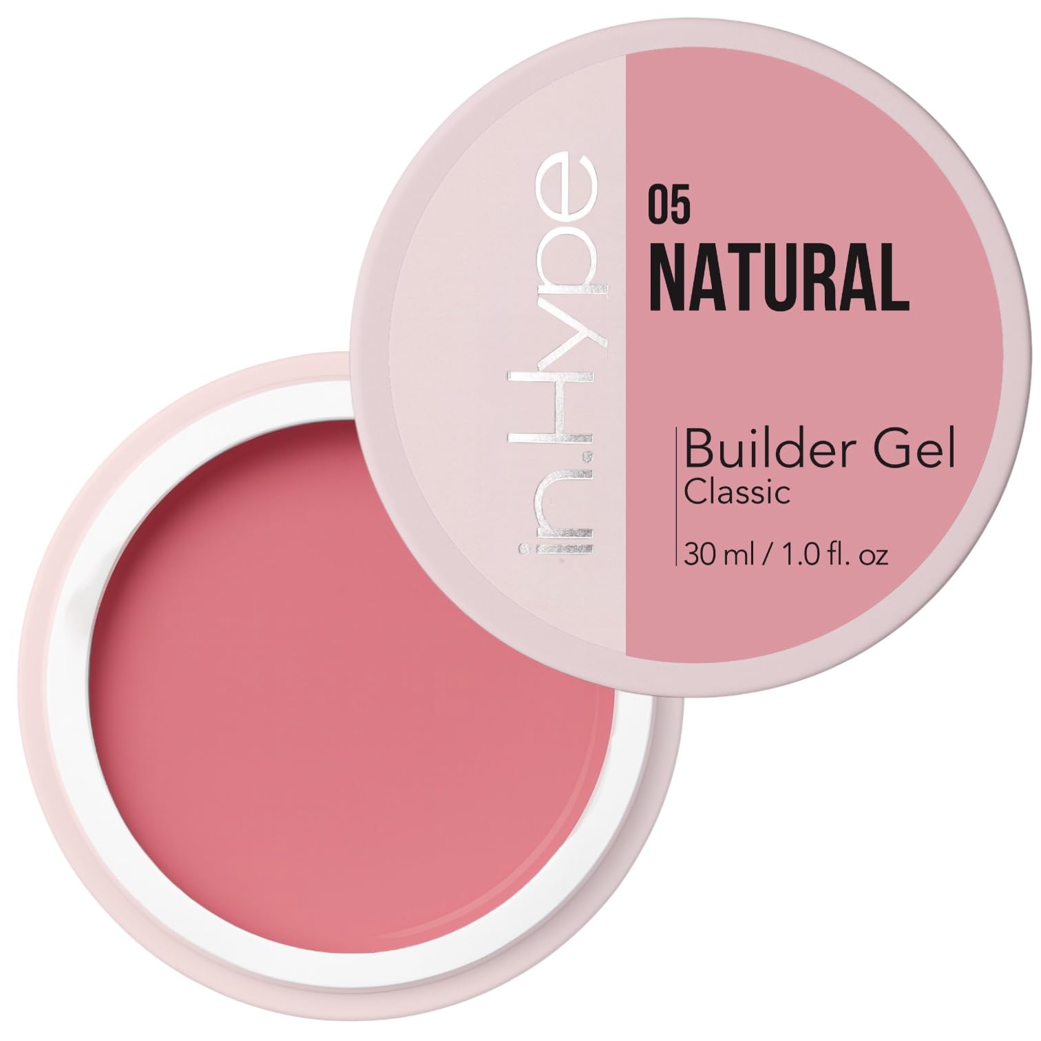 IN.HYPE Sculpting Builder Gel bottle closeup in natural pink for subtle extensions.