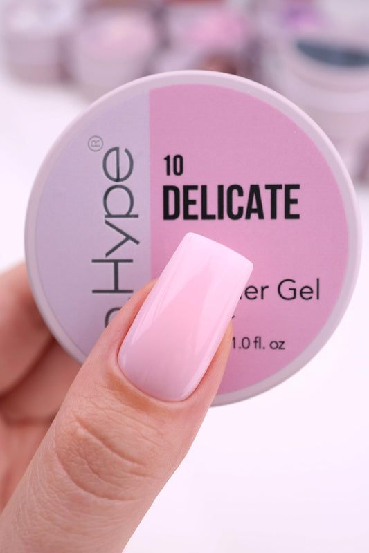 IN.HYPE UV/LED Camouflage Builder Gel overlay for natural nail strengthening and protection.
