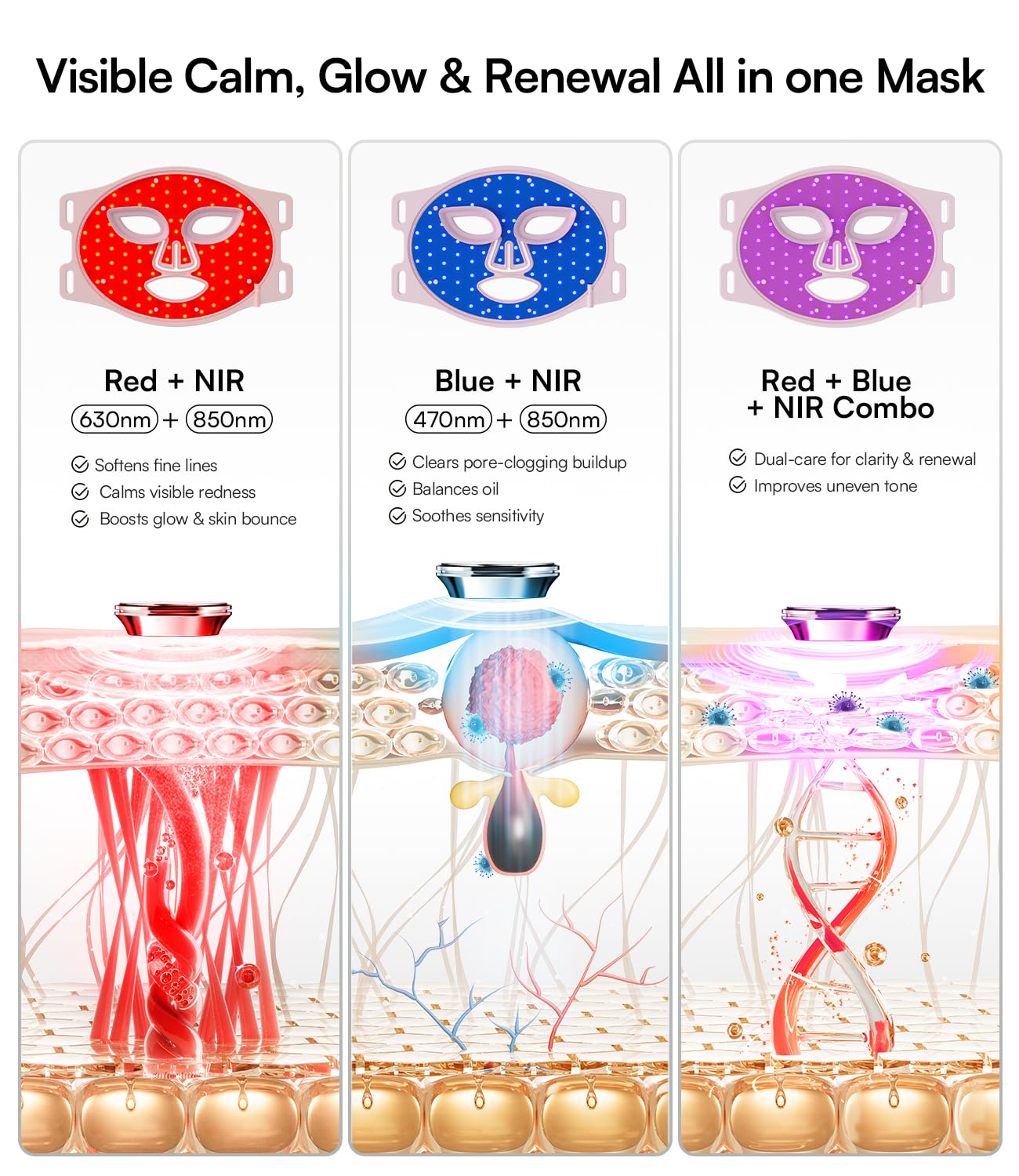 INIA red light mask face blue-470nm for clearer skin texture