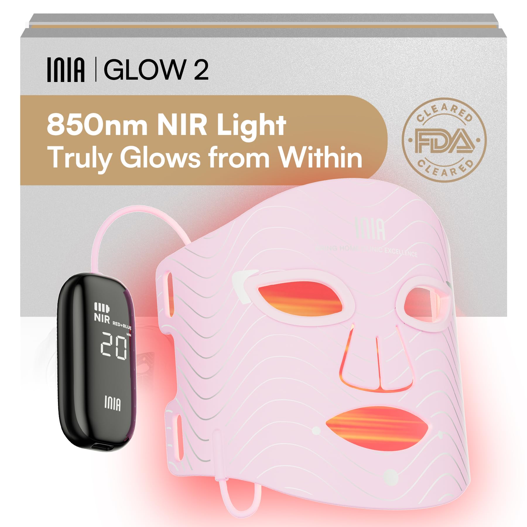 INIA red light mask face red-620nm for surface renewal and radiant tone