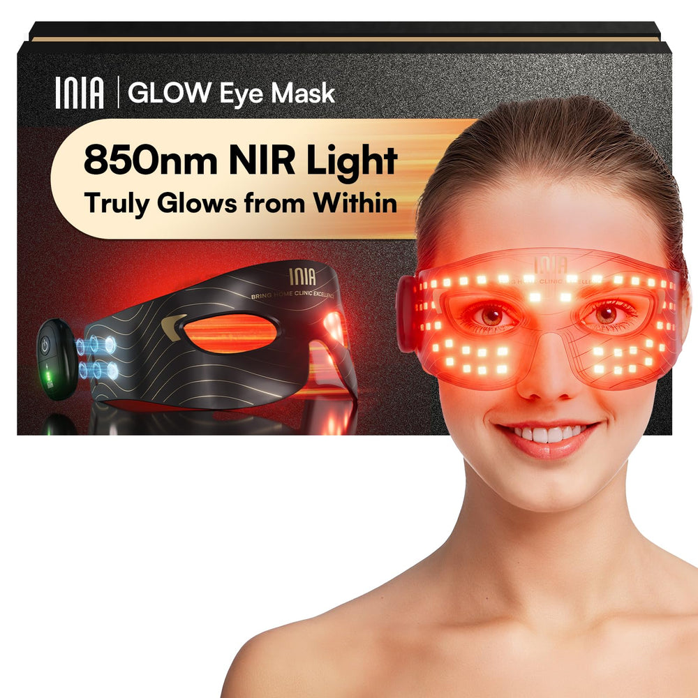 INIA red-light eye mask close-up for targeted under-eye treatment and smoother skin.