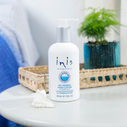 Inis hand lotion texture close-up showing smooth, fast-absorbing hydration