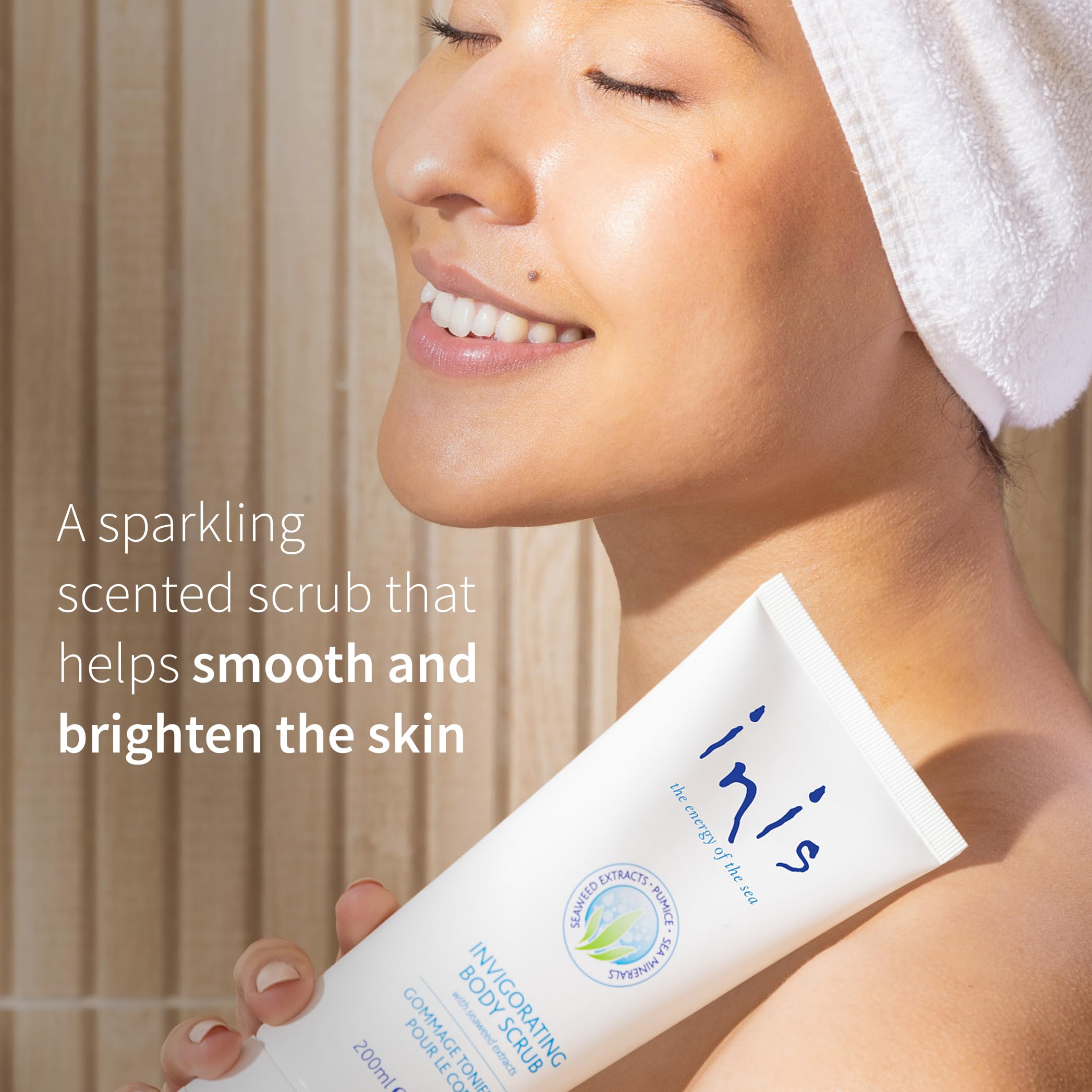 Inis the Energy of the Sea scrub jar shows easy, mess-free application.