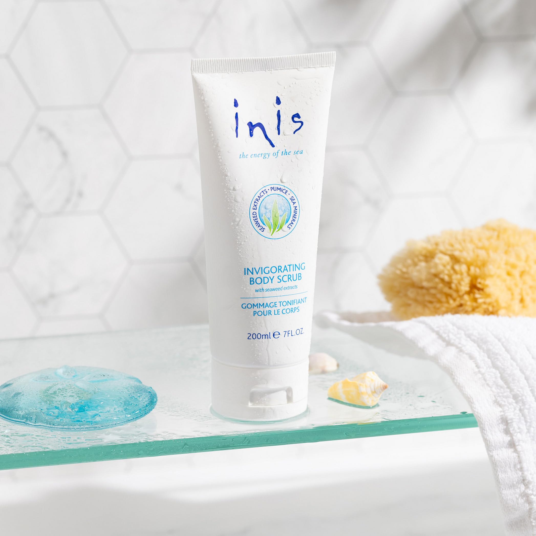 Inis Energy of the Sea scrub pumice close-up shows skin-polishing particles.