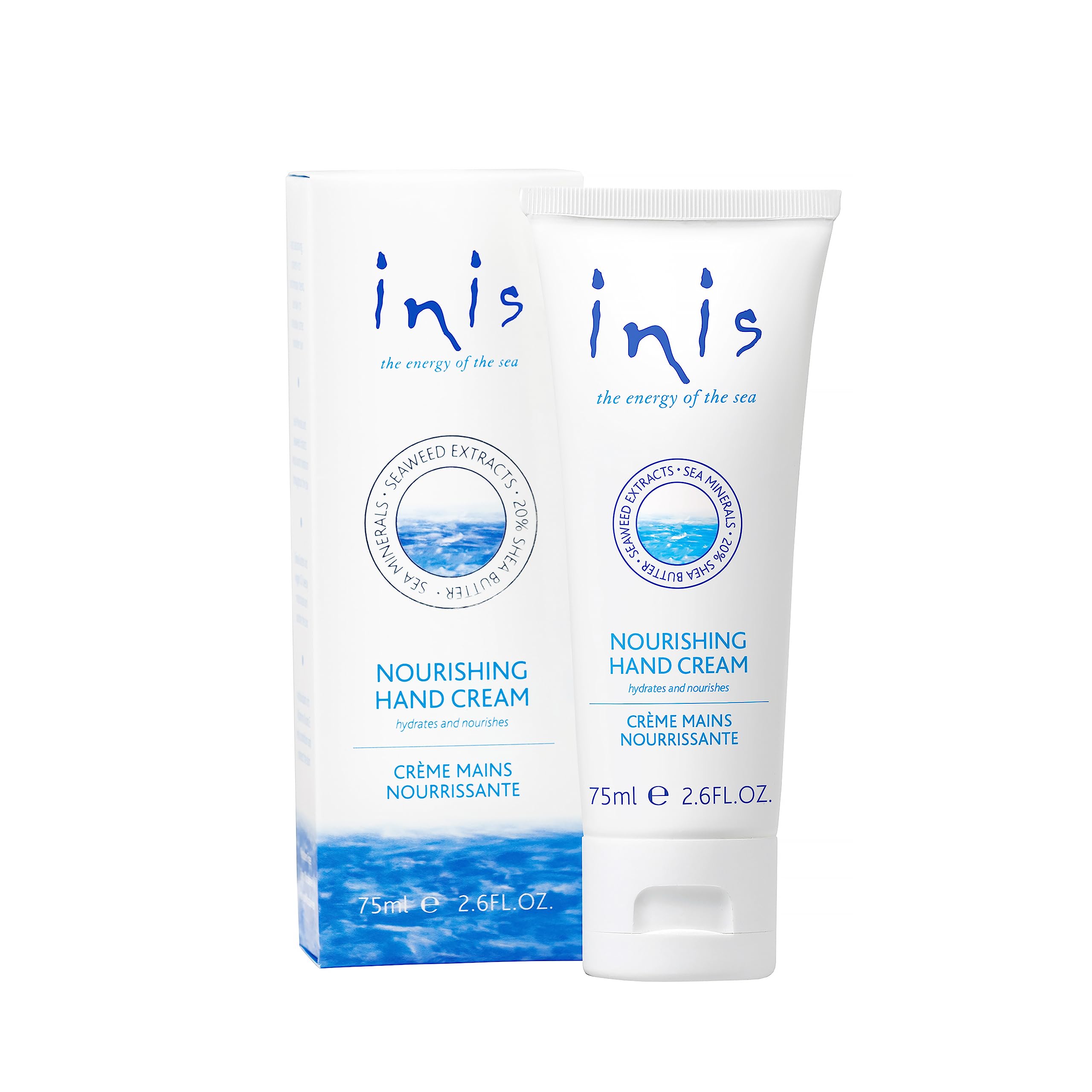 Inis Nourishing Hand Cream bottle front delivers instant hydration for daily hands.